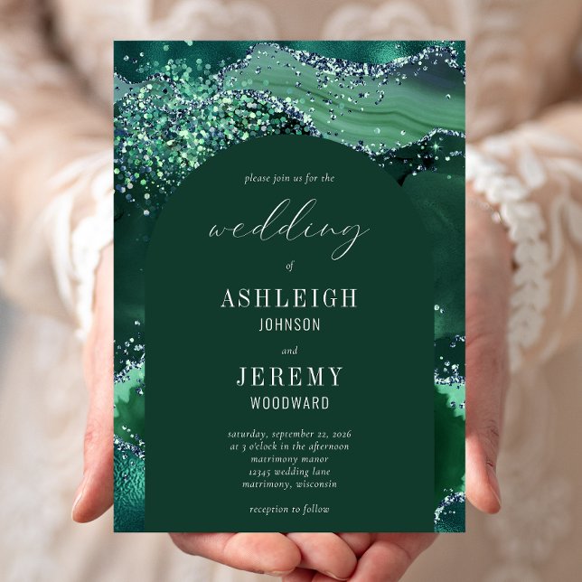 Invitación Boda de arco de Purpurina verde esmeralda (Subido por el creador)