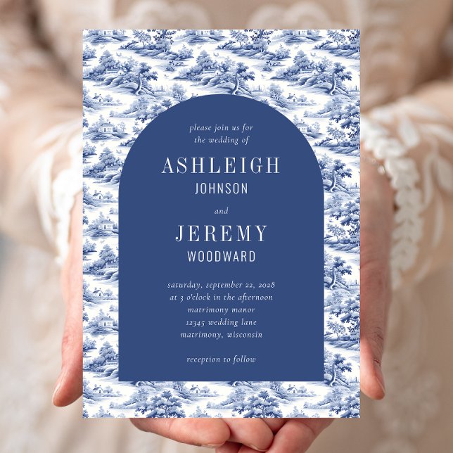 Invitación Boda de Arco de Toile Azul Antiguo (Subido por el creador)