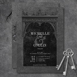 Invitación Boda de Arco Doble Negro Gótico y Rosas Negros