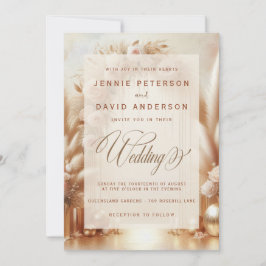 Invitación Boda de Arco Dorado con Rosas Boho Blush y Pampas