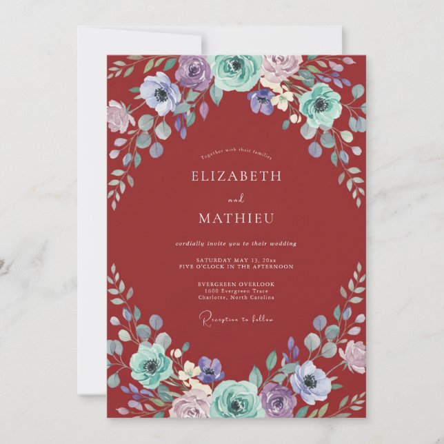 Invitación Boda de arco etéreo de Borgoña (Anverso)