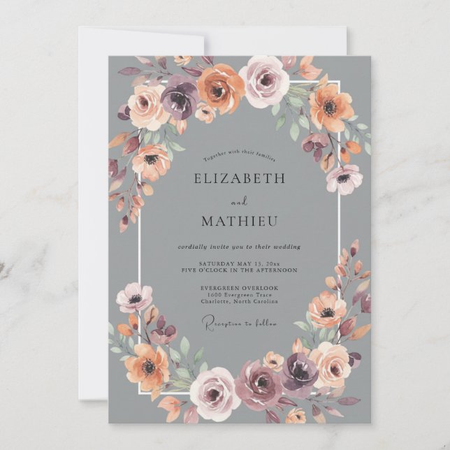 Invitación Boda de Arco Etéreo de Ciruela (Anverso)