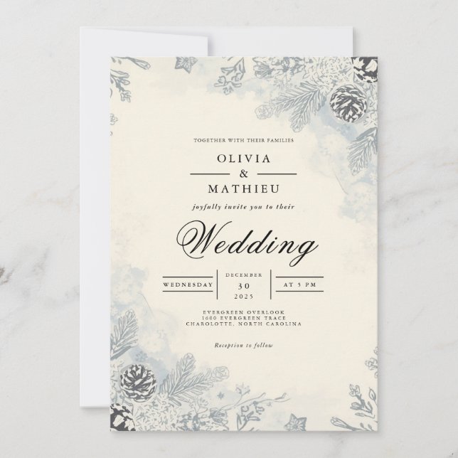 Invitación Boda de Arco Evergreen Escarado (Anverso)