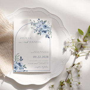 Invitación Boda de Arco Floral Acuarela Azul Polvoriento 