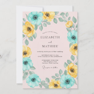 Invitación Boda de arco floral amarillo verde azulado