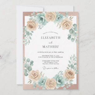 Invitación Boda de arco floral azul melocotón