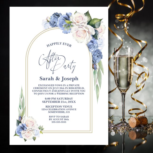Invitación Boda De Arco Floral Blanco Azul Después Del Fiesta (Subido por el creador)