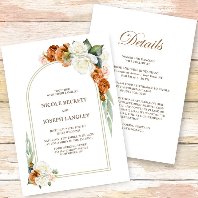 Invitación Boda De Arco Floral Blanco Naranja Quemado (Subido por el creador)