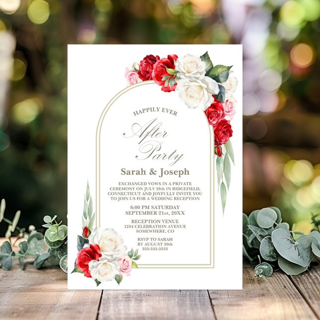 Invitación Boda De Arco Floral Blanco Rojo Después Del Fiesta (Subido por el creador)