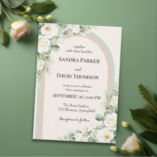Invitación Boda de arco floral de acuarela en verde salvia el