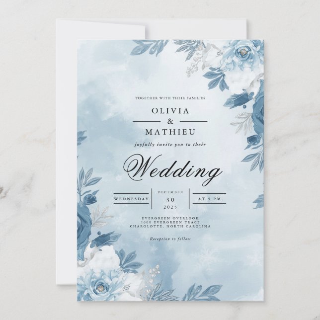 Invitación Boda de Arco Floral de Cielo Azul (Anverso)