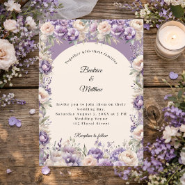 Invitación Boda de arco floral de crema de champán de lavanda