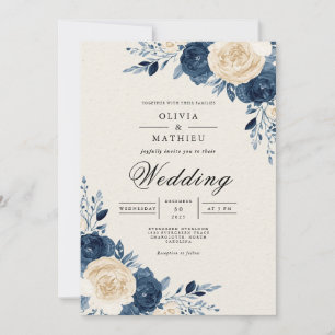 Invitación Boda de Arco Floral de Crema Naval
