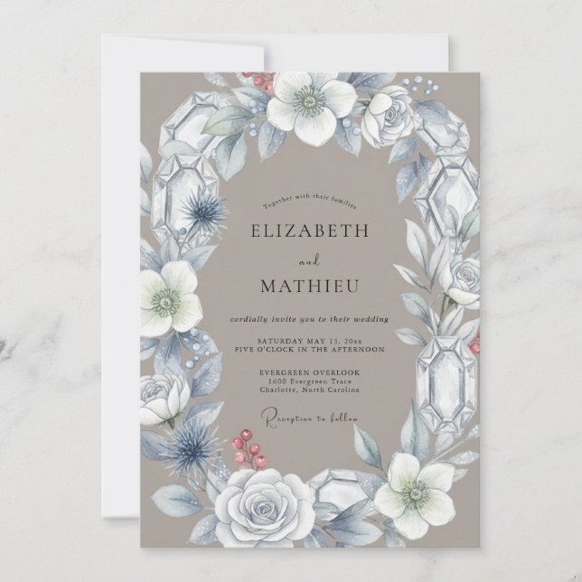 Invitación Boda de arco floral de cristal gris (Anverso)