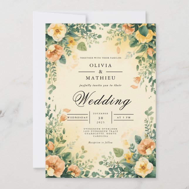 Invitación Boda de arco floral de Ethereal Peach (Anverso)