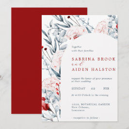 Invitación Boda De Arco Floral De Flores Rojas Y Azules