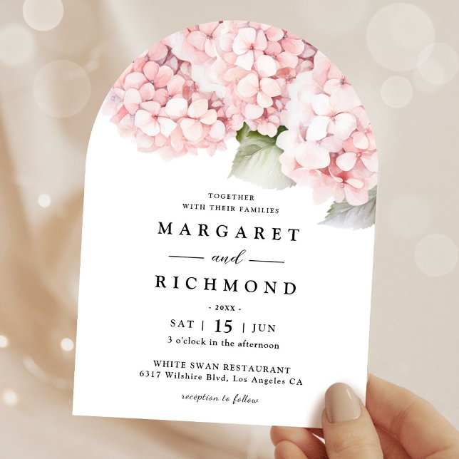 Invitación Boda de arco floral de Hydrangea rosa Rubor (Subido por el creador)