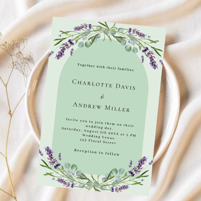 Invitación Boda de arco floral de lavanda verde sabio (Subido por el creador)
