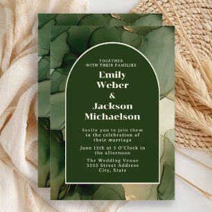 Invitación Boda de arco floral de oro verde de oliva esmerald