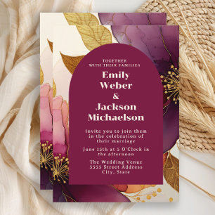 Invitación Boda de Arco Floral de Oro y Ciruela en Negrita