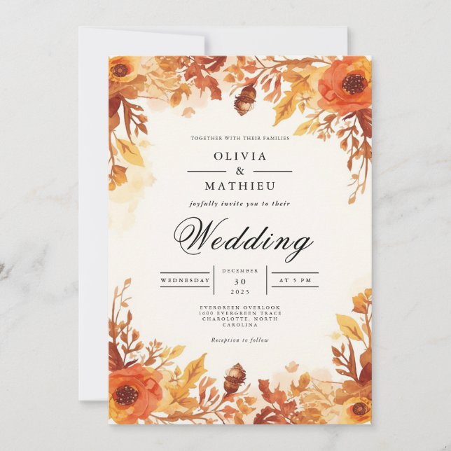Invitación Boda de Arco Floral de Otoño (Anverso)