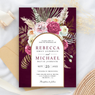 Invitación Boda de arco floral de plumaje boho rústico