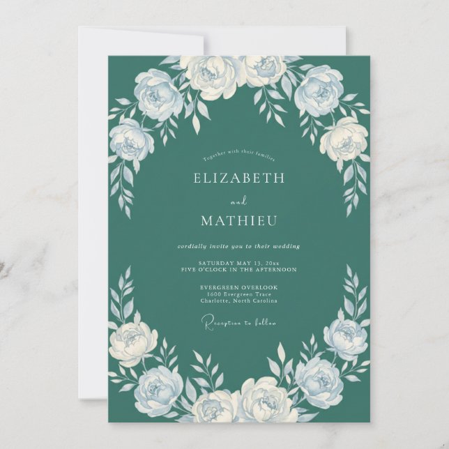 Invitación Boda de arco floral delicado turquesa (Anverso)
