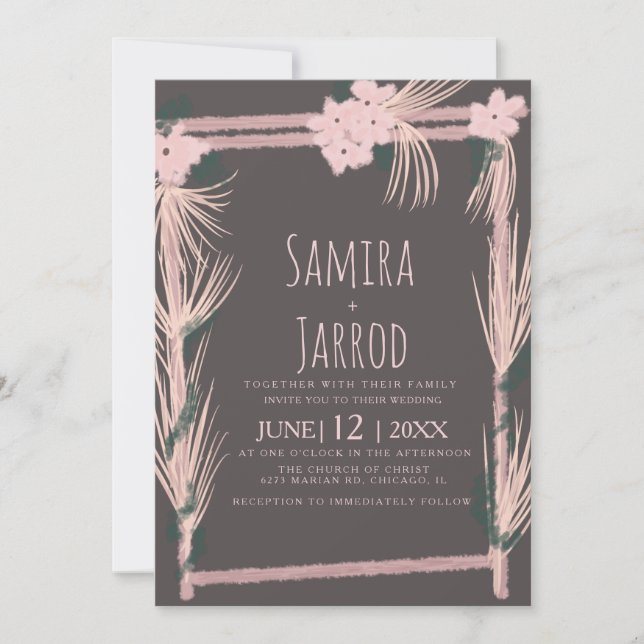 Invitación Boda de Arco Floral Dibujado a Mano Bohemio (Anverso)