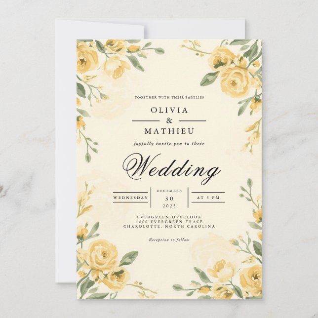 Invitación Boda de Arco Floral Dorada (Anverso)