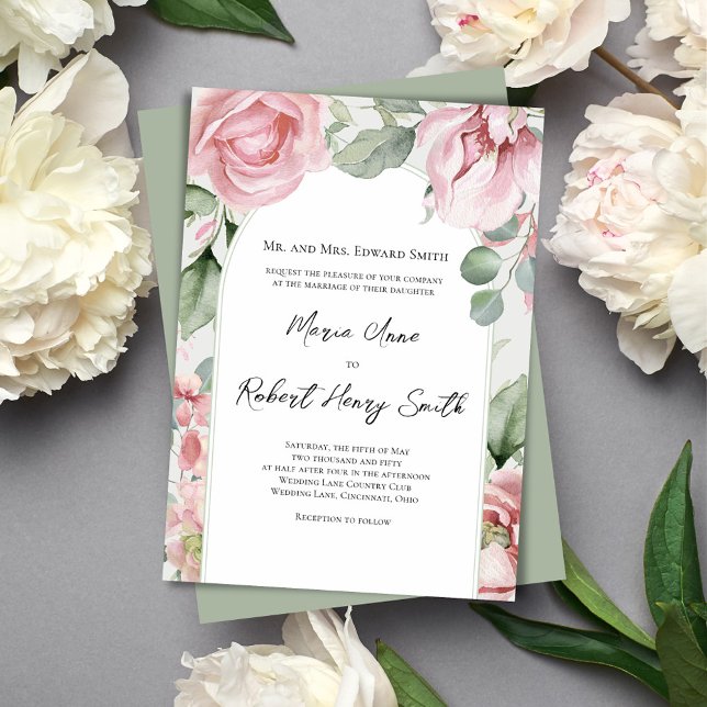 Invitación Boda de arco floral elegante rosa de Rubor (Blush pink watercolor wedding invitation. )