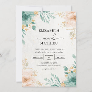 Invitación Boda de arco floral etéreo Verde azulado