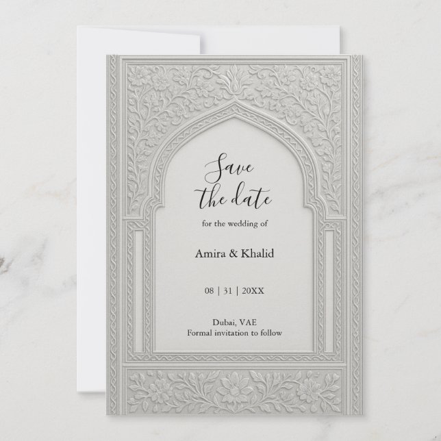 Invitación Boda de arco floral Grabado en relieve de plata sa (Anverso)