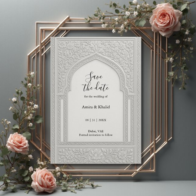 Invitación Boda de arco floral Grabado en relieve de plata sa (Subido por el creador)