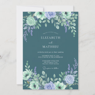 Invitación Boda de Arco Floral Lavanda Verde Acuático