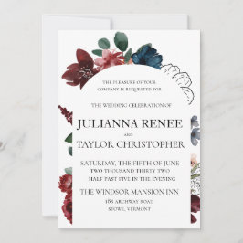 Invitación Boda de Arco Floral Naval y Borgoña