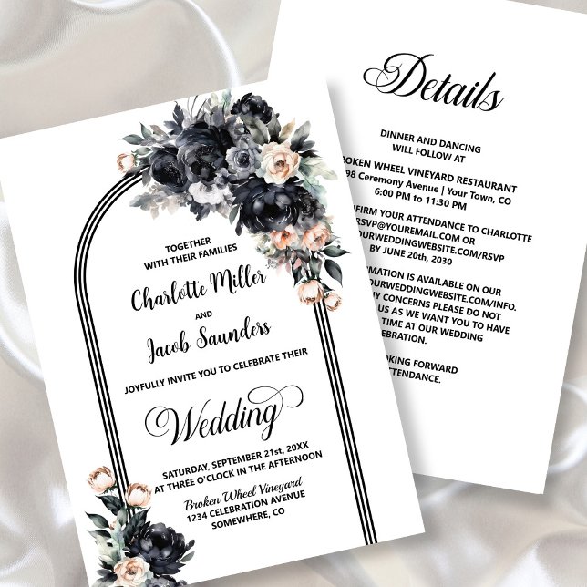 Invitación Boda De Arco Floral Negro De Smokey (Subido por el creador)