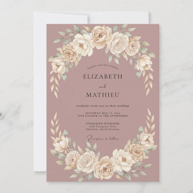 Invitación Boda de arco floral romántico malva (Anverso)