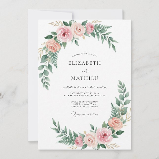 Invitación Boda de Arco Floral Rosa Claro (Anverso)