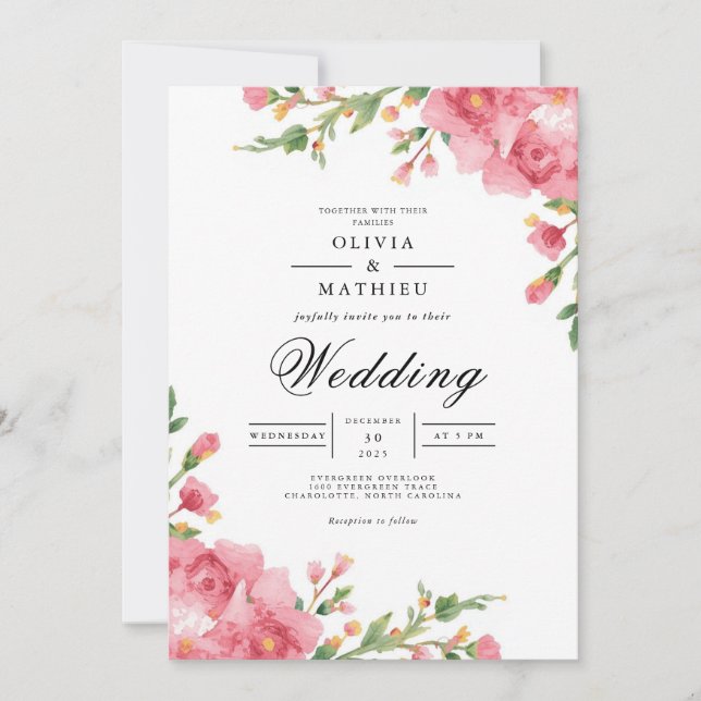 Invitación Boda de arco floral rosa Rubor (Anverso)