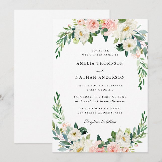 Invitación Boda de Arco Floral Rosa Rústico (Anverso / Reverso)