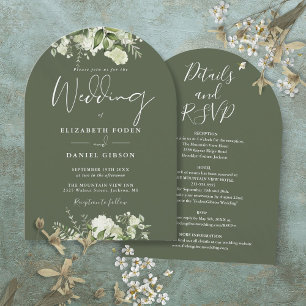 Invitación Boda de arco floral rústico en verde oliva todo en