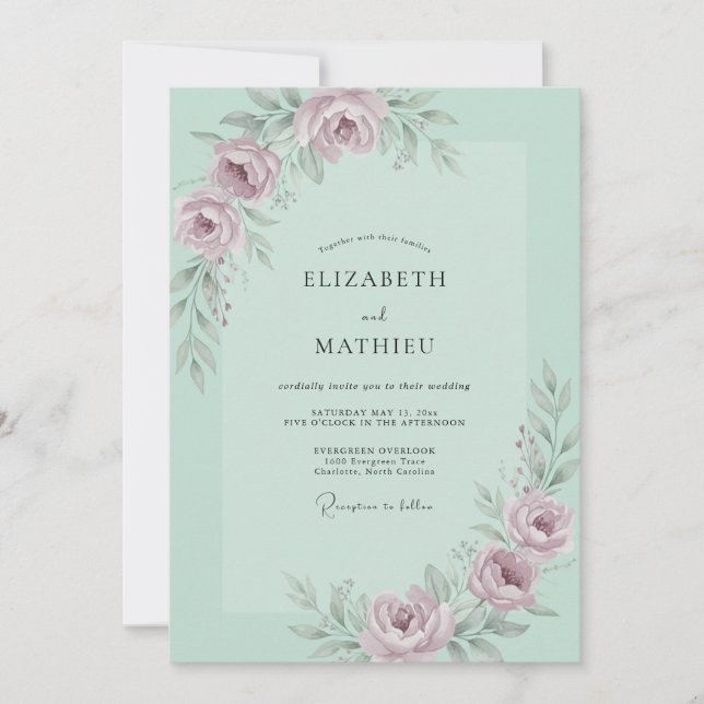 Invitación Boda de arco floral suave de menta (Anverso)
