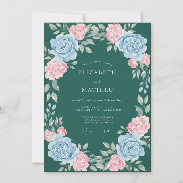 Invitación Boda de Arco Floral Turquesa en Flor (Anverso)