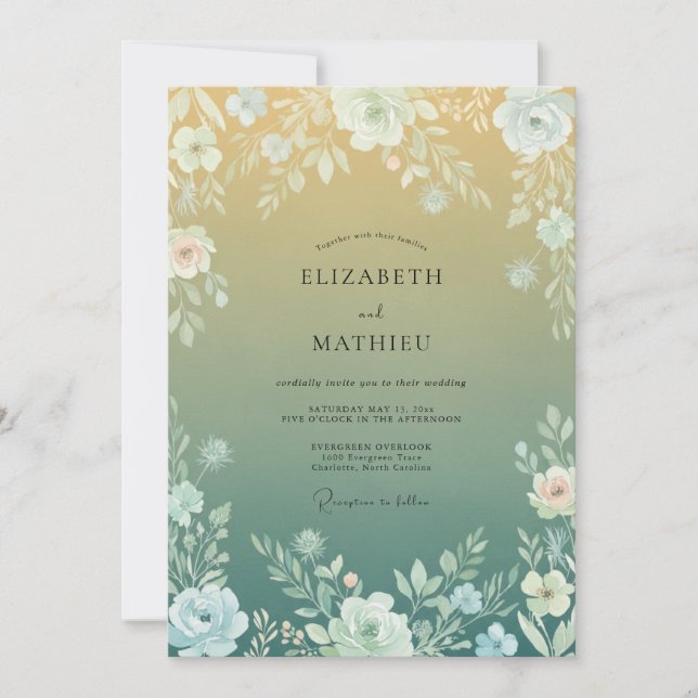 Invitación Boda de Arco Floral Verde Amarillo (Anverso)