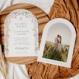 Invitación Boda de arco floral verde suave rosa