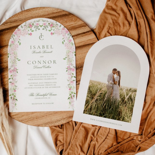 Invitación Boda de arco floral verde suave rosa (Subido por el creador)