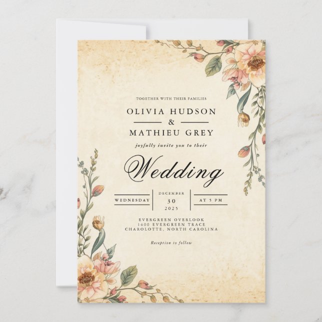 Invitación Boda de arco floral vintage (Anverso)