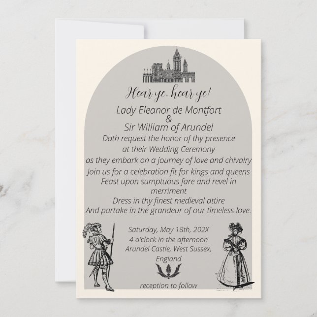 Invitación Boda de arco grabado en renacimiento medieval (Anverso)