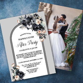 Invitación Boda De Arco Gris Floral Negro Después Del Fiesta