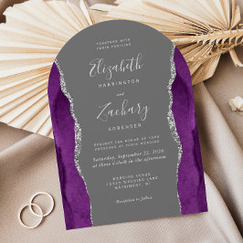 Invitación Boda de Arco Gris Plateado Morado Moderno de Ágata